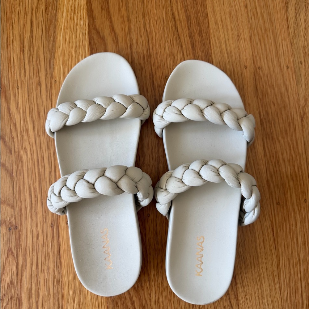 Kaanas Braided Double-Strap Slides in Cream